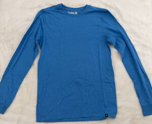 Hurley Men's Small Blue Long Sleeve Crew Neck T-Shirt Cotton Blend Solid Tee